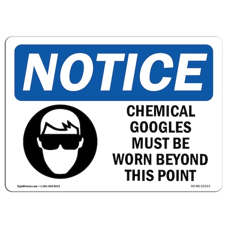 Signmission OSHA Notice Sign, NOTICE Chemical Goggles Must Be Worn, 10in X 7in Aluminum, 10" W, 7" H, Landscape OS-NS-A-710-L-15333
